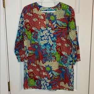 Red Blue Green Boxy 3/4 Sleeve Tunic Made in India 100% Cotton NEW with Tags